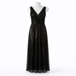 Size 8 Kate Kasin Women’s Black Sequin Maxi Dress Formal Evening Prom Party Gown